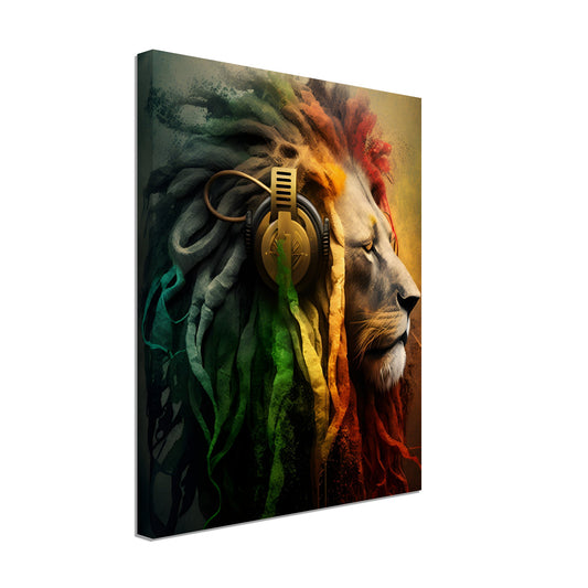 Reggae Lion Music Headphones Canva Wall Art