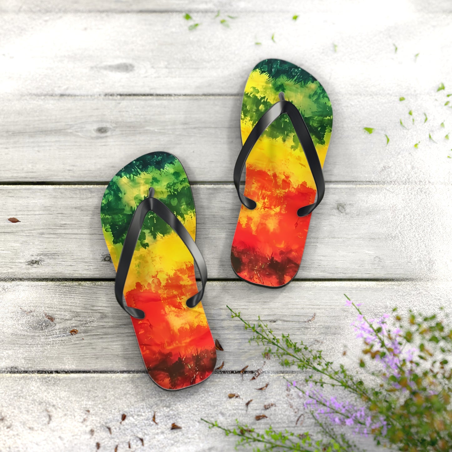 Reggae Watercolor Flip Flops
