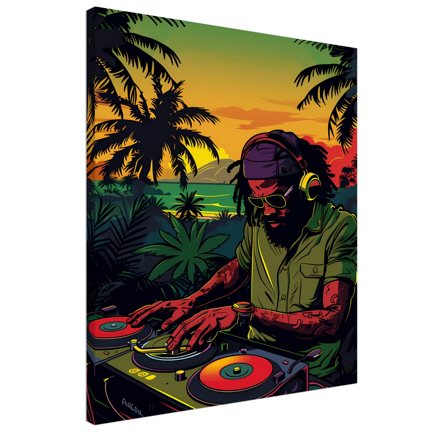 Reggae Music DJ Sunset Vibes Canva Wall Art