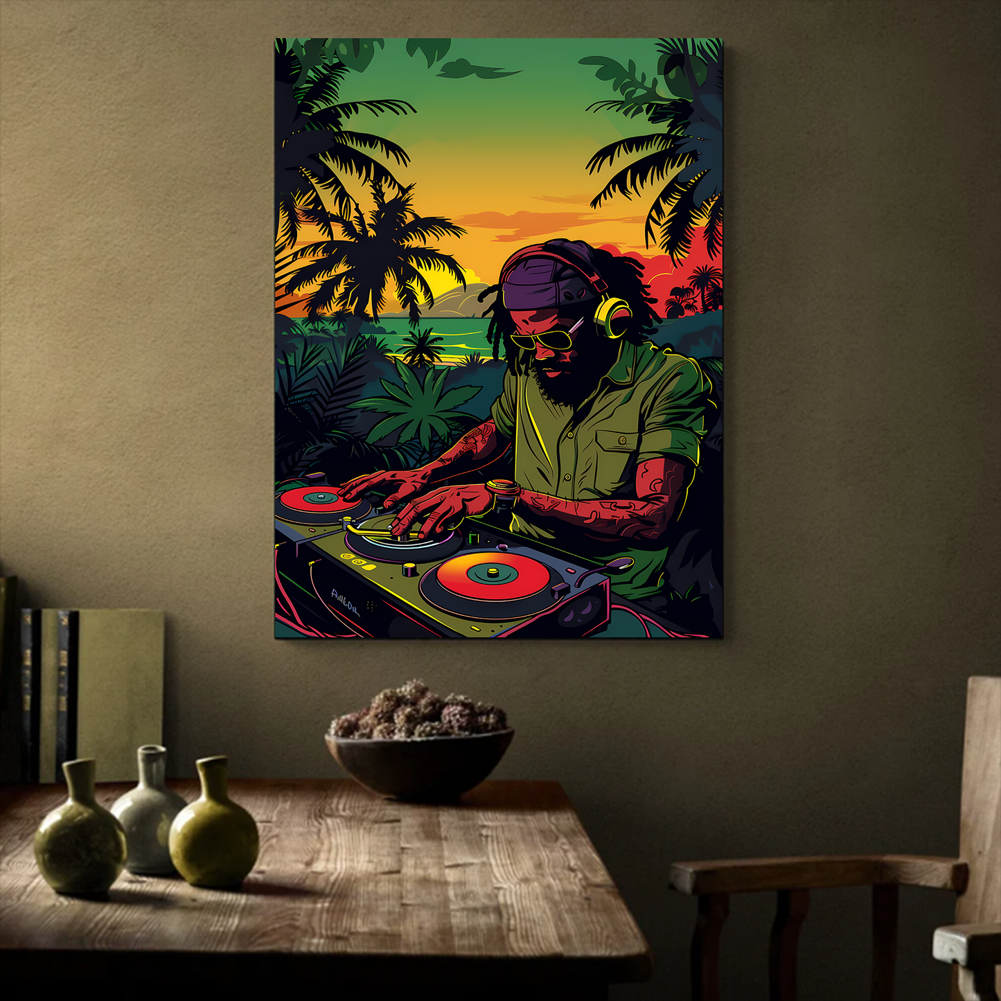 Reggae Music DJ Sunset Vibes Canva Wall Art