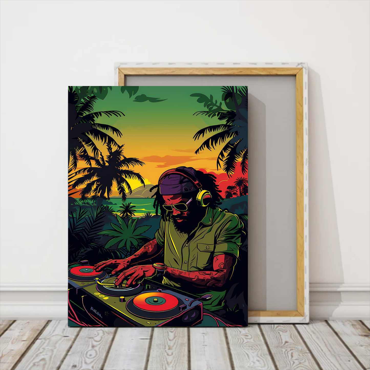 Reggae Music DJ Sunset Vibes Canva Wall Art