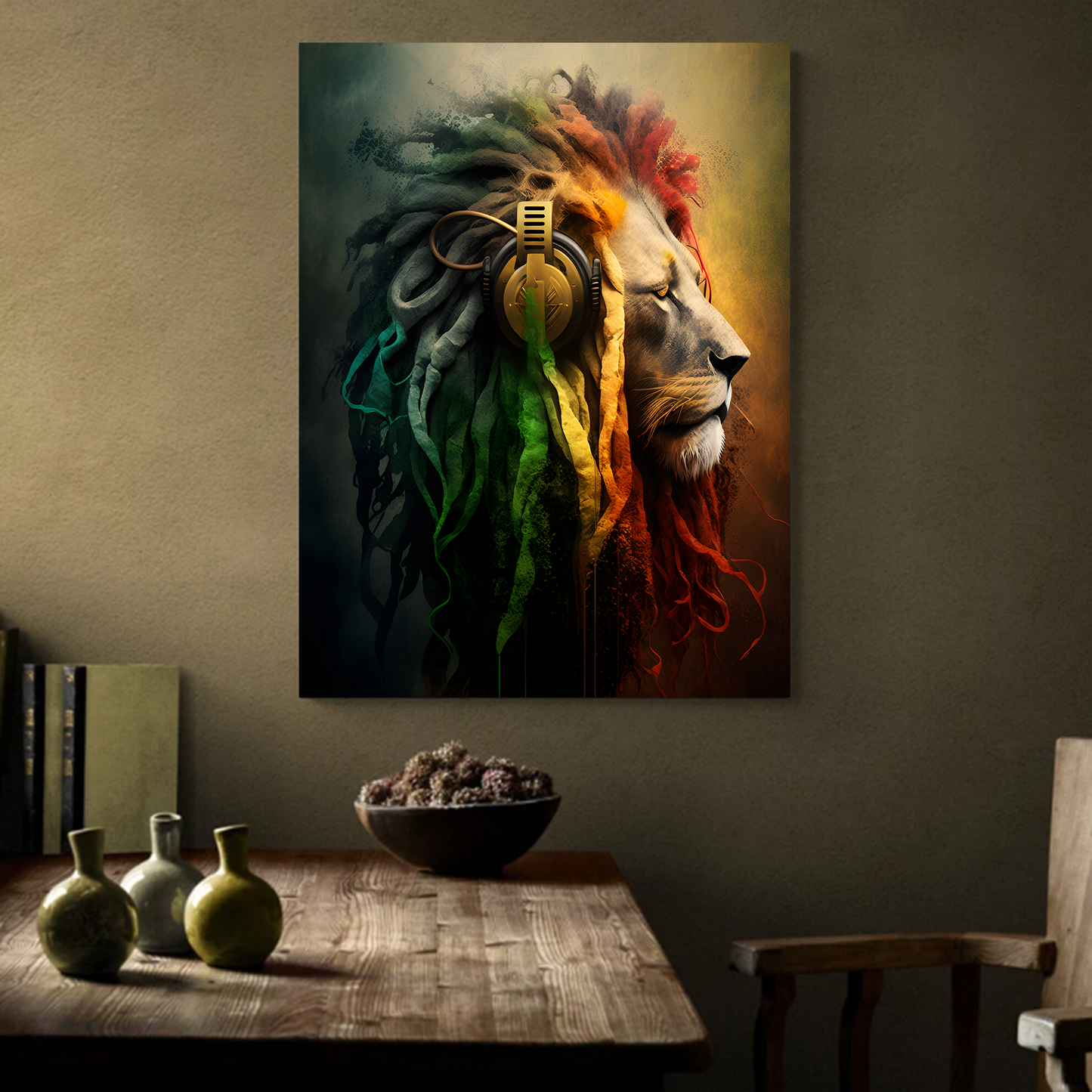 Reggae Lion Music Headphones Canva Wall Art