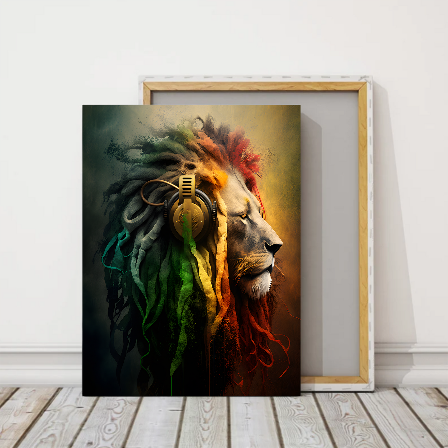 Reggae Lion Music Headphones Canva Wall Art